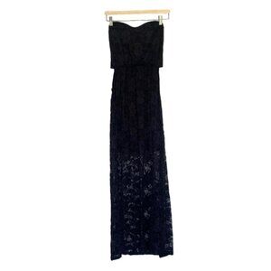 Black Lace Maxi  Dress‎ Strapless Sweetheart Neckline Back Cutout Size Small